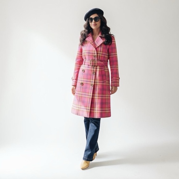 NWT Boden Cheltenham Trench Coat Pink Neon Check US 10 / UK 14P - Picture 14 of 16